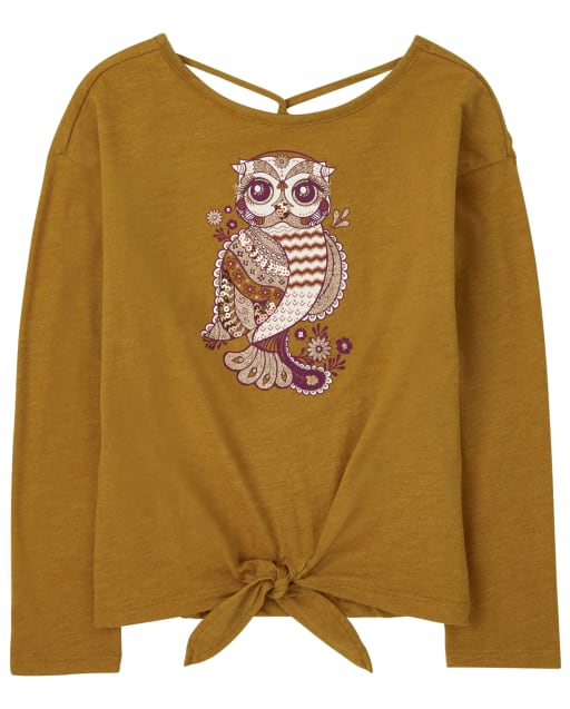 Girls Animal Tie Front Cut Out Top