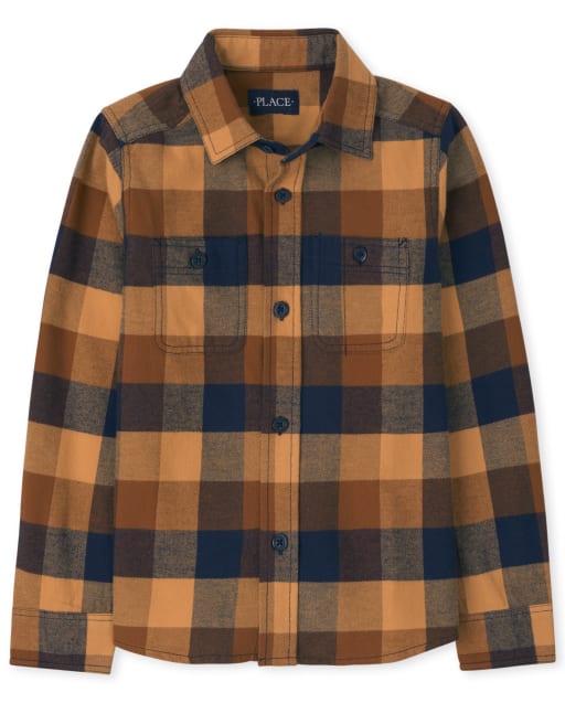 Boys Matching Family Plaid Flannel Button Up Shirt