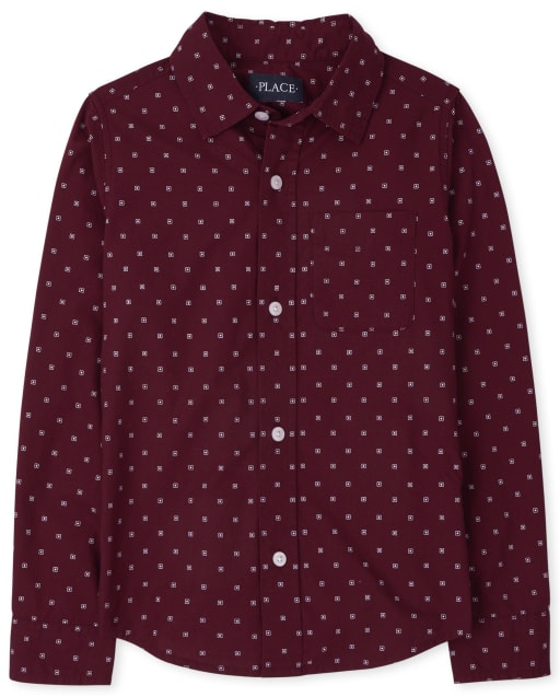 Boys Print Poplin Button Up Shirt