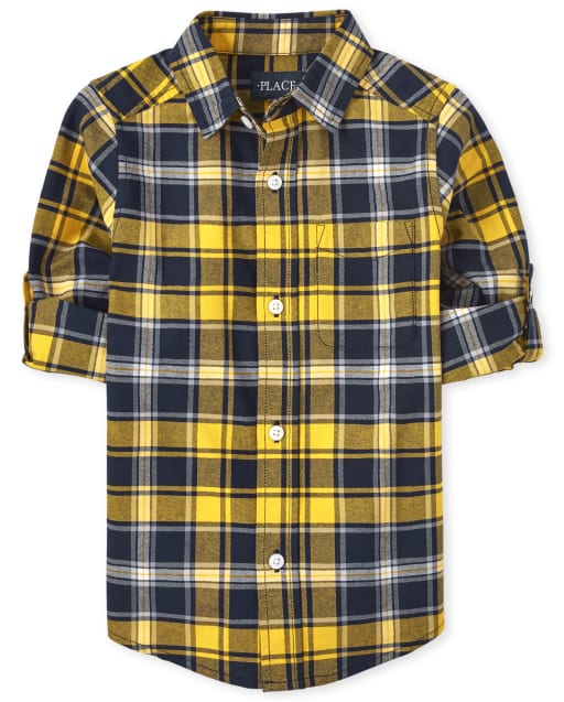 Boys Plaid Oxford Button Up Shirt