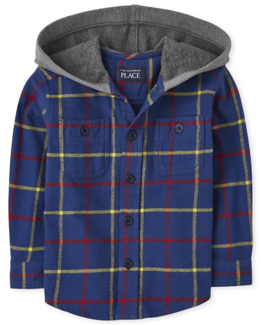 Baby And Toddler Boys Plaid Flannel Hooded Button Up Shirt