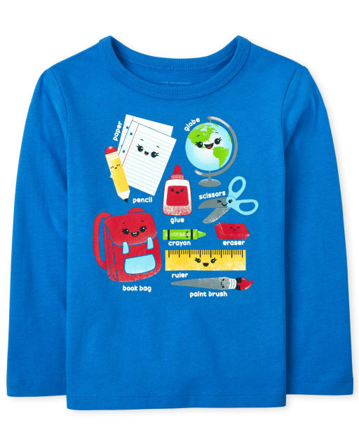 Baby and Toddler Boys Long Sleeve School Supplies Graphic Tee