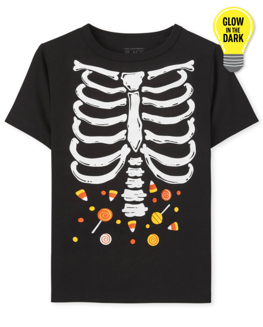 Baby and Toddler Boys Dad And Me Short Sleeve Glow In The Dark Halloween Skeleton Graphic Tee
