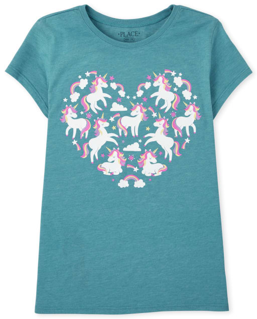 Girls Unicorn Heart Graphic Tee
