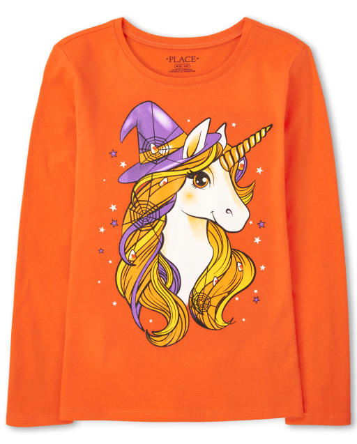 T-shirt graphique avec chapeau de sorcière et licorne pour filles
