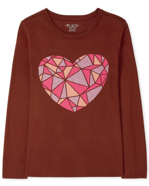 T-shirt graphique à cœur géométrique pour filles