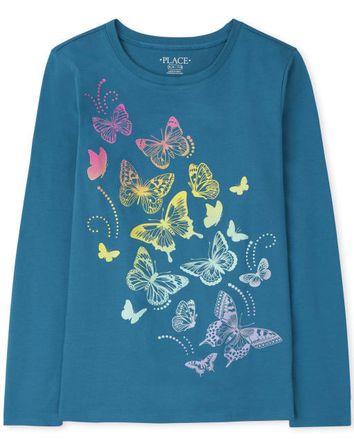 Girls Rainbow Butterflies Graphic Tee