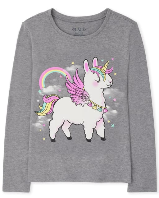 Girls Llama Rainbow Graphic Tee