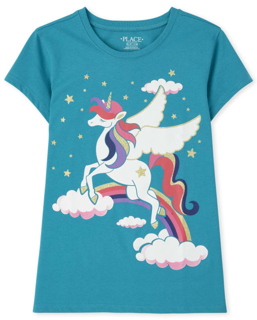 Girls Unicorn Clouds Graphic Tee