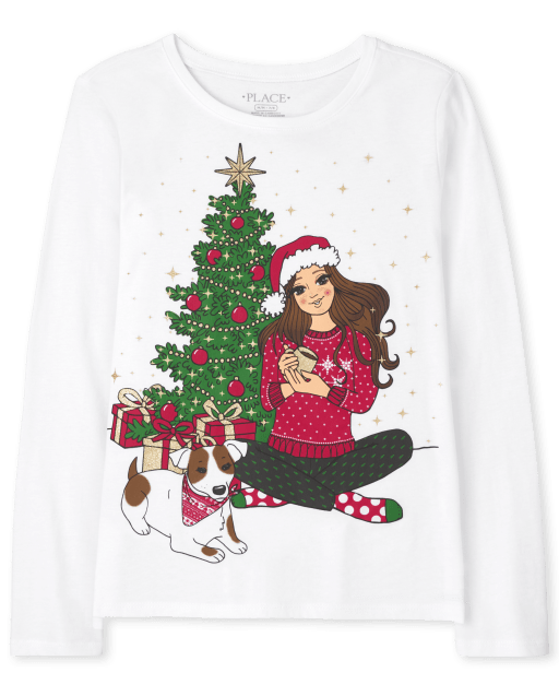 Camiseta con estampado de árbol de Navidad para niñas