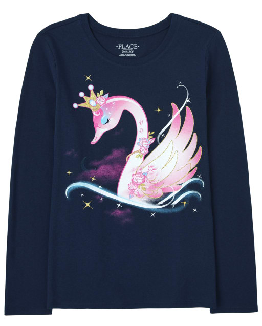 Camiseta con estampado de cisnes para niñas