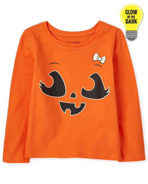 T-shirt graphique Glow Pumpkin Bow pour bébé et toute-petite fille