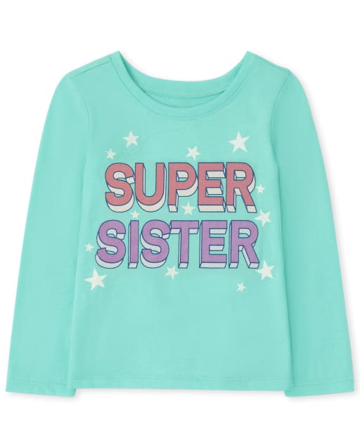 Baby and Toddler Girls Long Sleeve Super Sister Graphic Tee