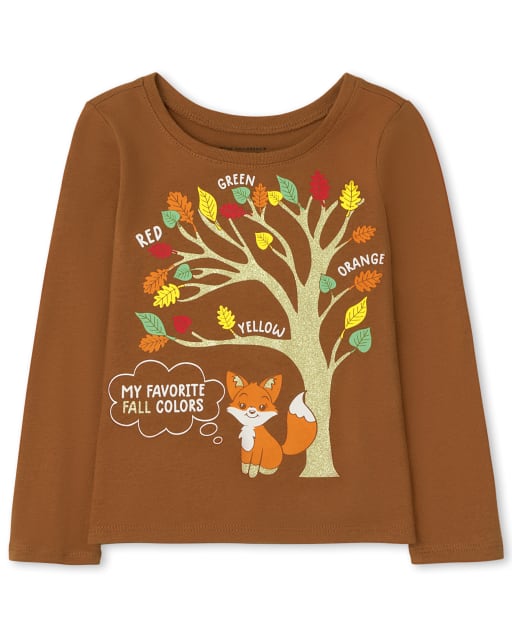 Camiseta con estampado de colores de otoño para niñas pequeñas
