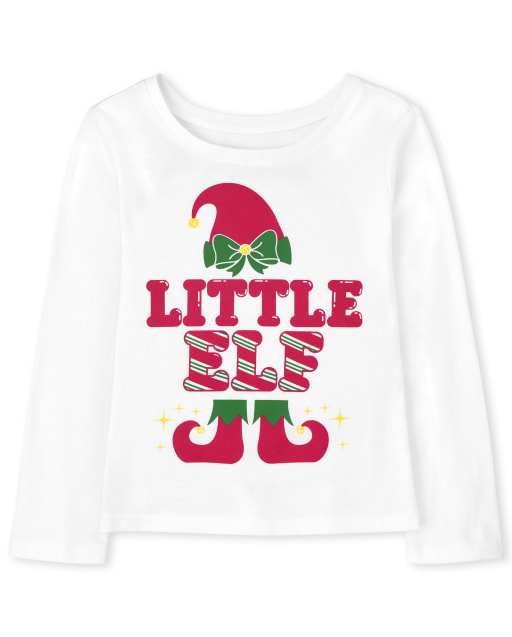 T-shirt graphique assorti pour bébés et petites filles, petit elfe familial