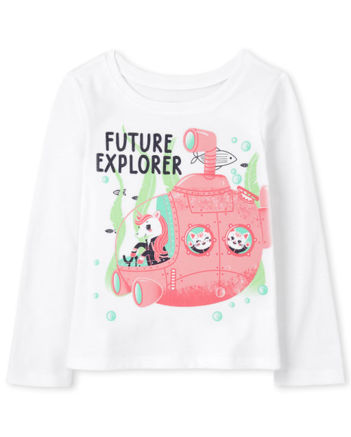 Baby And Toddler Girls Long Sleeve 'Future Explorer' Graphic Tee
