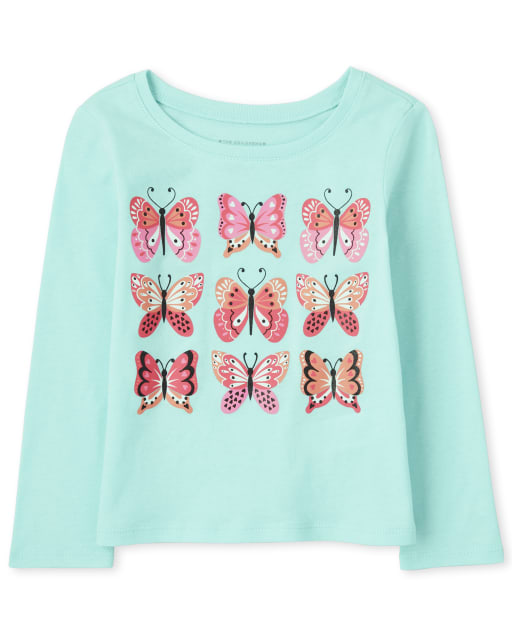 Baby And Toddler Girls Long Sleeve Butterfly Graphic Tee