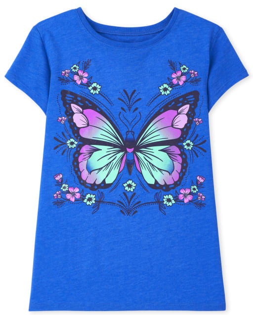 Camiseta con gráfico de flores de mariposa para niñas