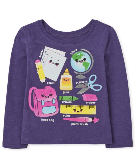 Toddler Girls School Supplies Graphic Tee