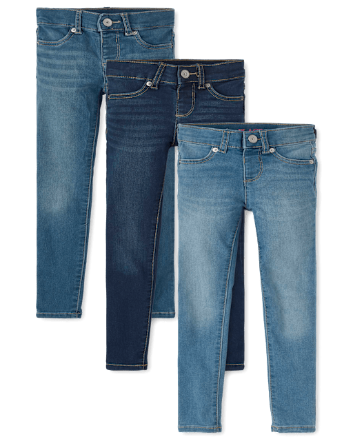 Jeggings de mezclilla de punto elástico para niñas, paquete de 3