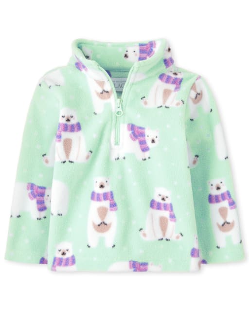 Toddler Girls Polar Bear Glacier Fleece Half Zip Mock Neck Pullover