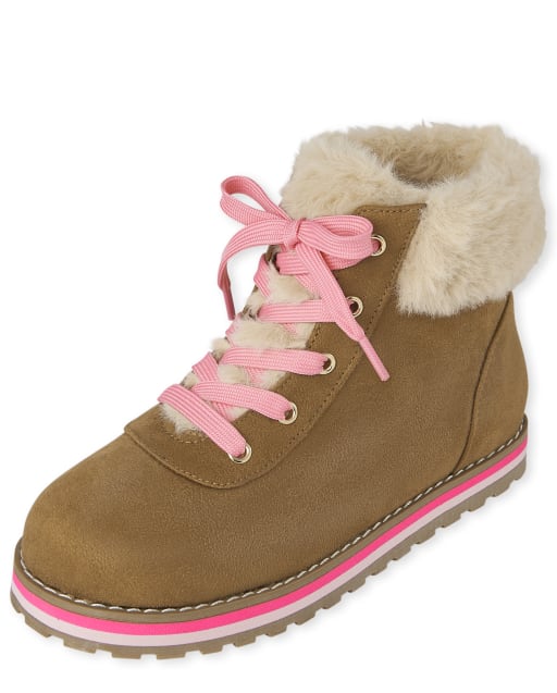 Girls Faux Fur Lace Up Booties