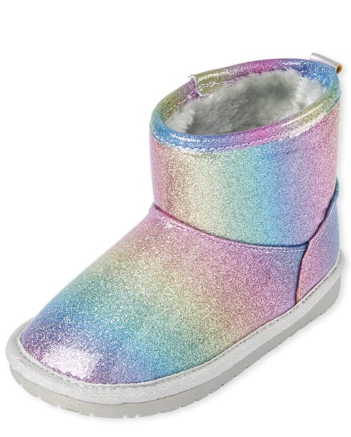 Toddler Girls Rainbow Glitter Booties