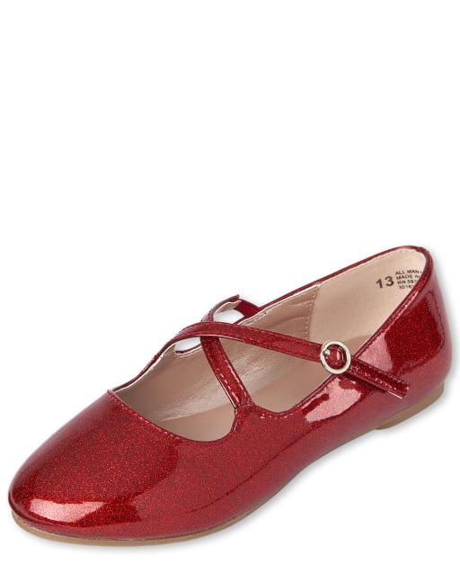 Girls Glitter Cross Strap Ballet Flats