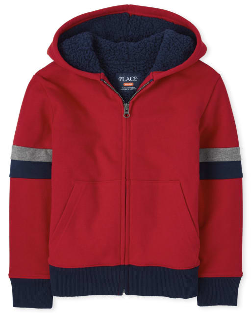 Sudadera con capucha y cremallera con brazo a rayas para niños