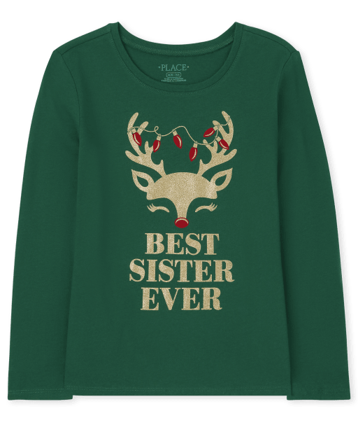 Camiseta de manga larga con gráfico Best Sister para niñas