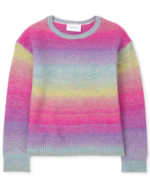 Pull rayé arc-en-ciel pour fille