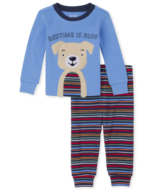 Baby And Toddler Boys Long Sleeve 'Bedtime Is Ruff' Snug Fit Cotton Pajamas