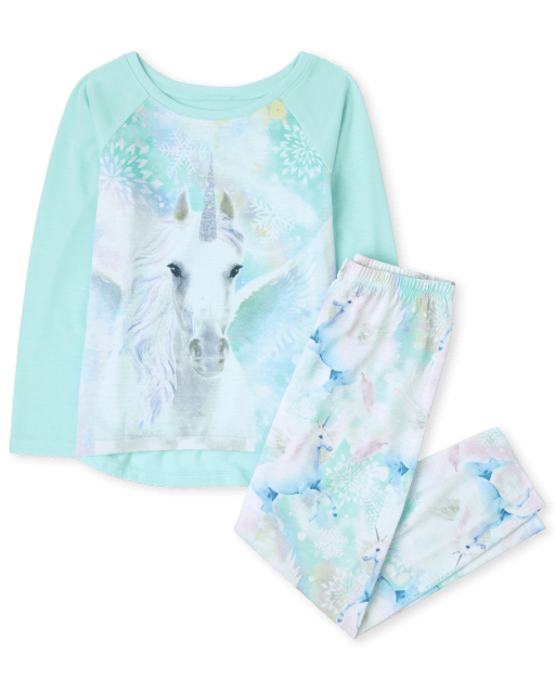 Girls Long Sleeve Unicorn Cloud Pajamas