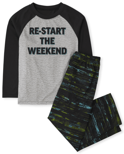 Boys Long Sleeve 'Re-Start The Weekend' Pajamas