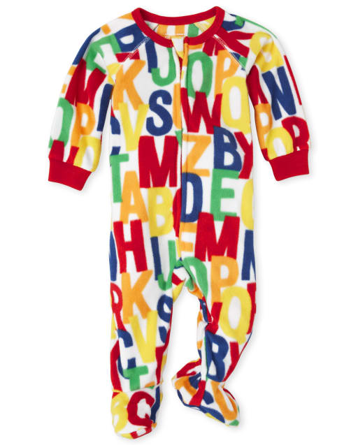 Unisex Baby And Toddler Long Sleeve Alphabet Print Fleece Footed One Piece Pajamas