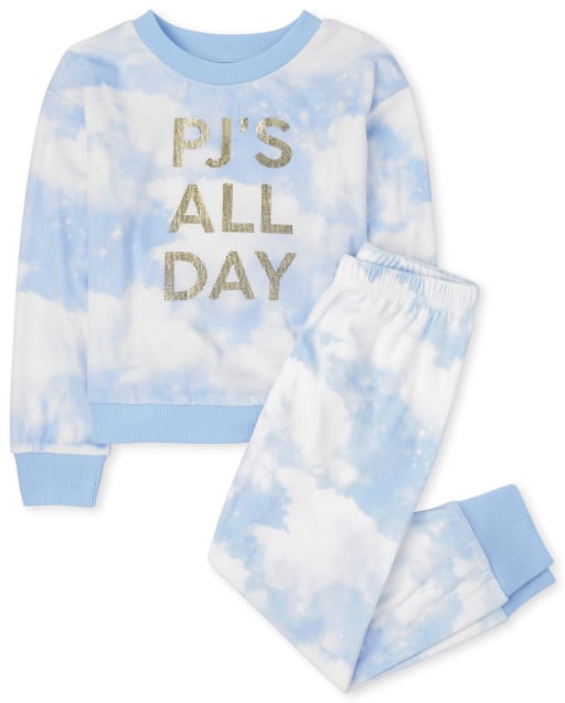 Girls Long Sleeve 'Pjs All Day' Velour Pajamas