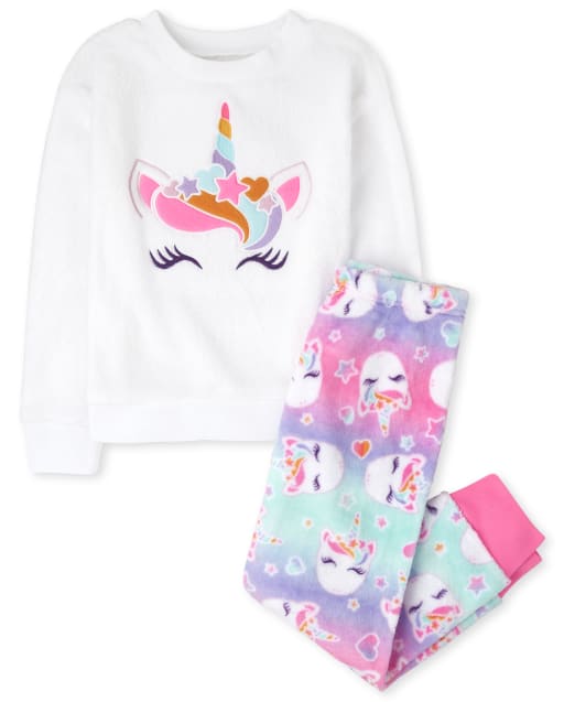 Pijama de niña de vellón de unicornio