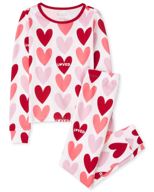 Pijama de algodón con ajuste ceñido de San Valentín para niñas