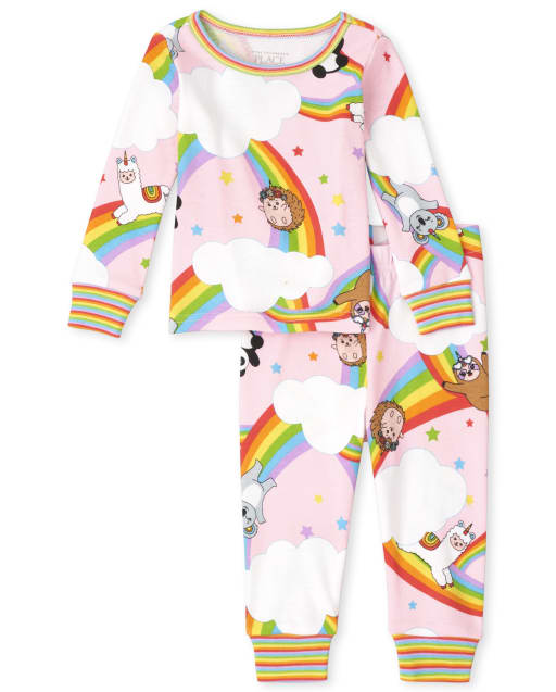 Pyjama en coton coupe ajustée avec panda arc-en-ciel pour bébé et toute-petite fille