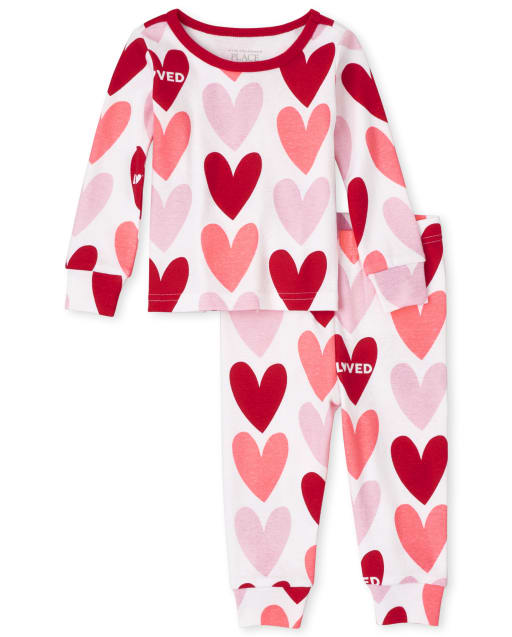 Pijamas de algodón ajustados para el día de San Valentín para bebés y niñas pequeñas