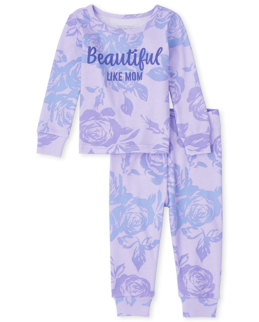 Baby And Toddler Girls Long Sleeve 'Beautiful Like Mom' Floral Snug Fit Cotton Pajamas