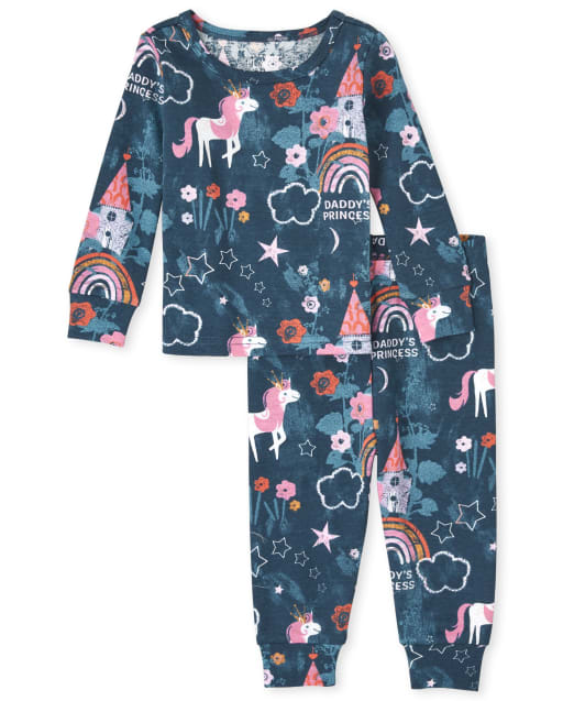 Baby And Toddler Girls Long Sleeve Unicorn Castle Print Snug Fit Cotton Pajamas