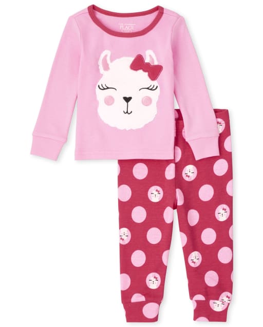 Baby And Toddler Girls Long Sleeve Llama Snug Fit Cotton Pajamas