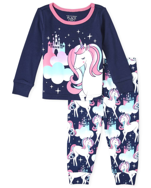 Pyjama en coton ajusté château de licorne pour bébés et petites filles
