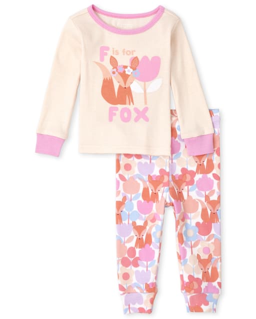 Baby And Toddler Girls Long Sleeve Fox Snug Fit Cotton Pajamas