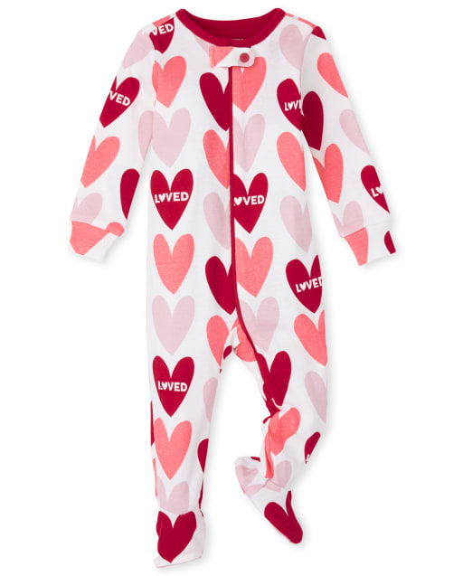 Pijama de una pieza de algodón con ajuste ceñido del día de San Valentín para bebés y niñas pequeñas