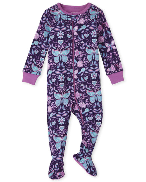 Baby And Toddler Girls Butterfly Snug Fit Cotton One Piece Pajamas