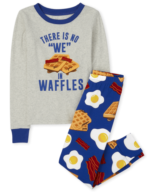 Boys Long Sleeve 'There is No We In Waffles' Breakfast Snug Fit Cotton Pajamas