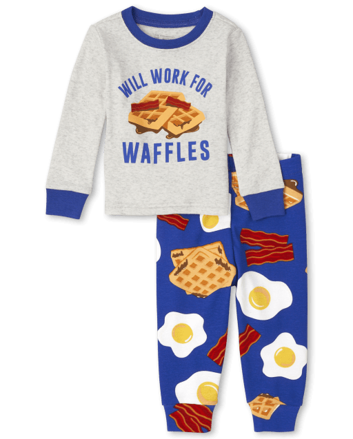 Baby And Toddler Boys Long Sleeve 'Will Work For Waffles' Breakfast Snug Fit Cotton Pajamas