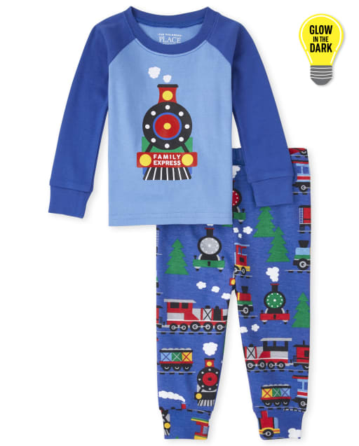 Pijama de algodón con ajuste ceñido de trenes 'Family Express' de manga larga para bebés y niños pequeños